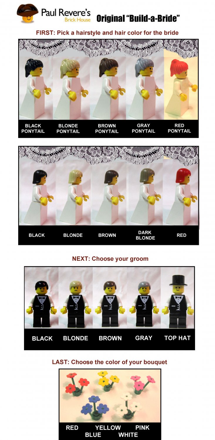 Lego BRIDE & GROOM Wedding Minifig Red Hair Shoulder Length