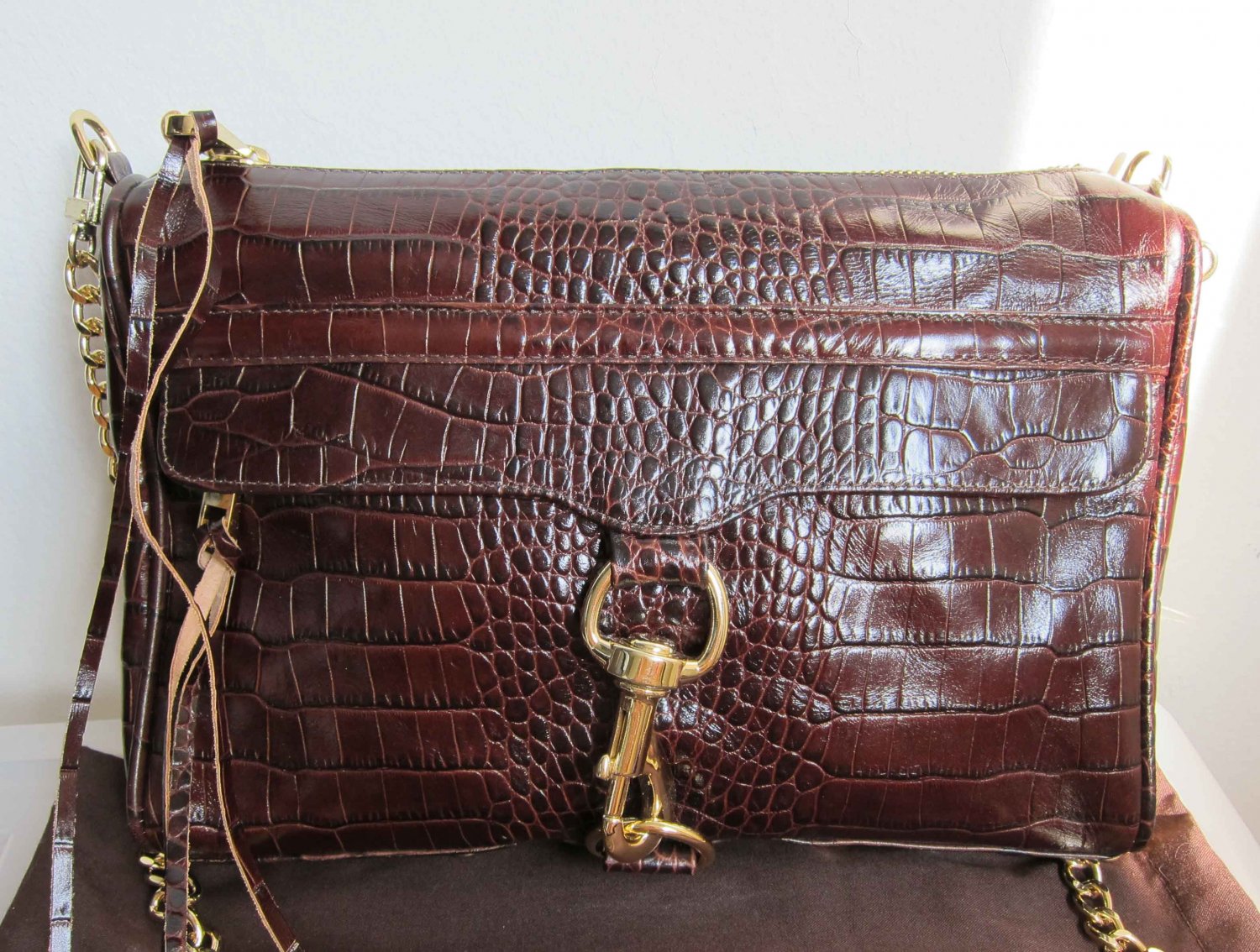 New Rebecca Minkoff Brown Croc Morning After Clutch MAC