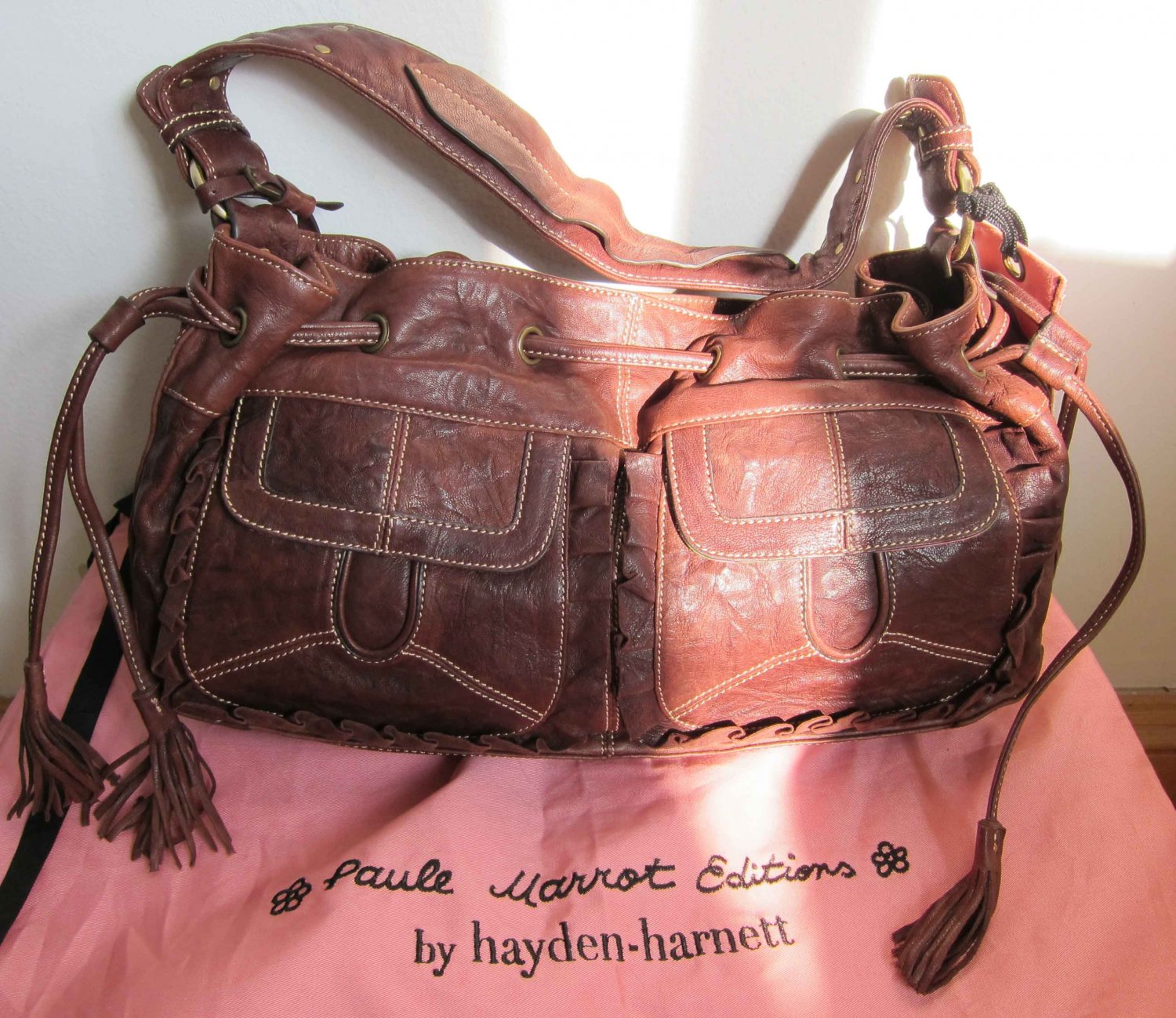 New Hayden-Harnett Paule Marrot Editions Nomade Ruffled Drawstring hobo