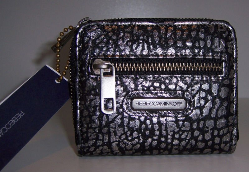 $125 REBECCA MINKOFF Small Zip Wallet -in Silver Blackwash NWT