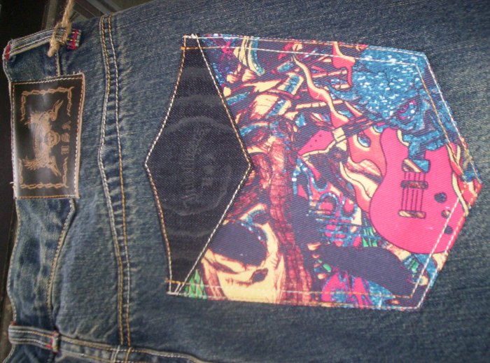Inkslingers Evil Guitar Tatto Art Jeans