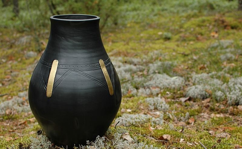 Baltic BLACK CERAMICS hand made UNIQUE design eco vase urn - Limited Edition