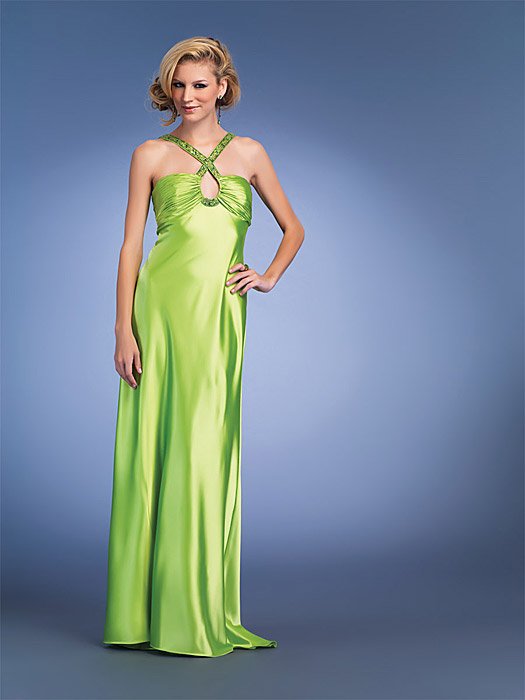 Beading Strapped Lime Key-hole Prom Dress