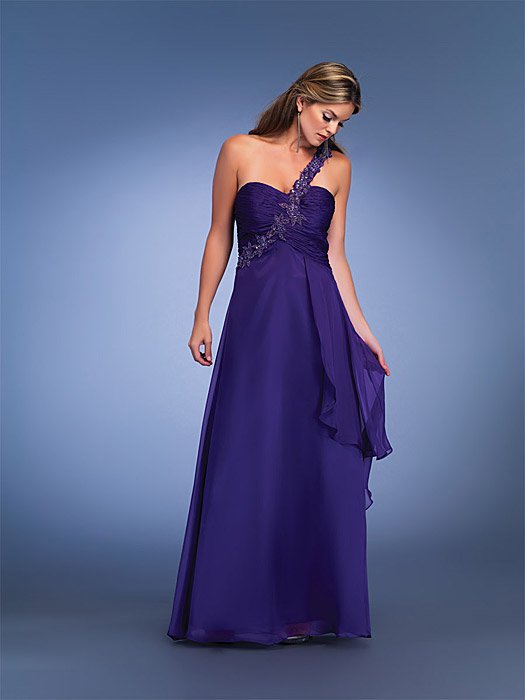 Single Strapped Applique Flower Chiffon Dress