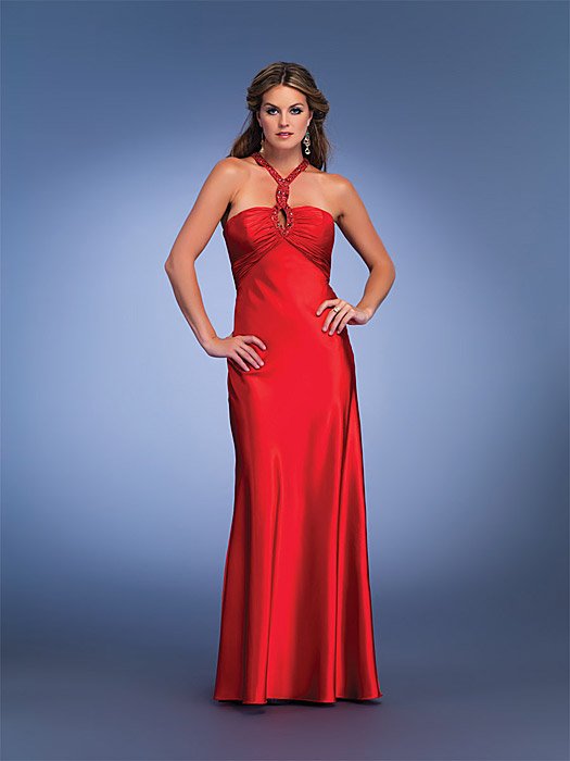 Red Prom Dress with Twisted Key-hole Halter Strap