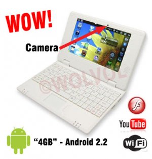 CAMERA Version WHITE 7inch Android Laptop Installed WiFi 4gb/256mb (Pouch Case, Charger, Mouse)