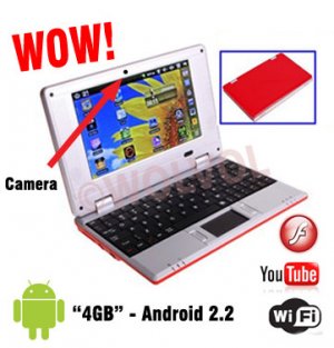 CAMERA Version RED 7inch Android Laptop Installed WiFi 4gb/256mb (Pouch Case, Charger, Mouse)