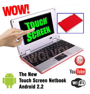 TOUCH SCREEN Red 7inch Android Laptop Installed WiFi 4gb/256mb (Pouch Case, Charger, Mouse)