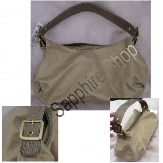 Old Navy Tan and Gold Purse with Faux Croc Strap
