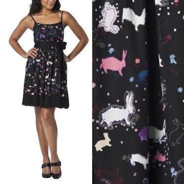 NWT Erin Fetherston Target Black White Pink Bunny Print Sundress 9 S/M