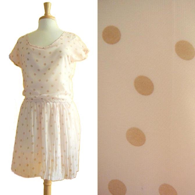NWOT Pale Pink /w Light Brown Polkadot Print Chiffon Pleated Casual Dress S M