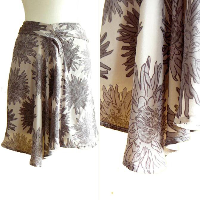 NWT Forever 21 Taupe Purple-Gray Floral Burst Print Floaty Silk Drape Skirt S P