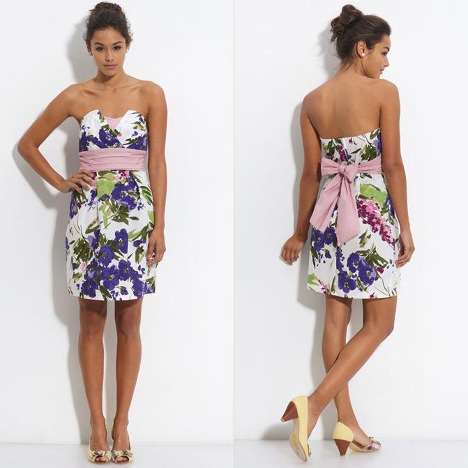 NWT Trixxi White Pink Purple Floral Print Strapless Origami Fold Dress USD58 M L