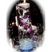 10 Piece Set - Orchids & Floating Candles Glass Vase Wedding Reception Table Centerpieces