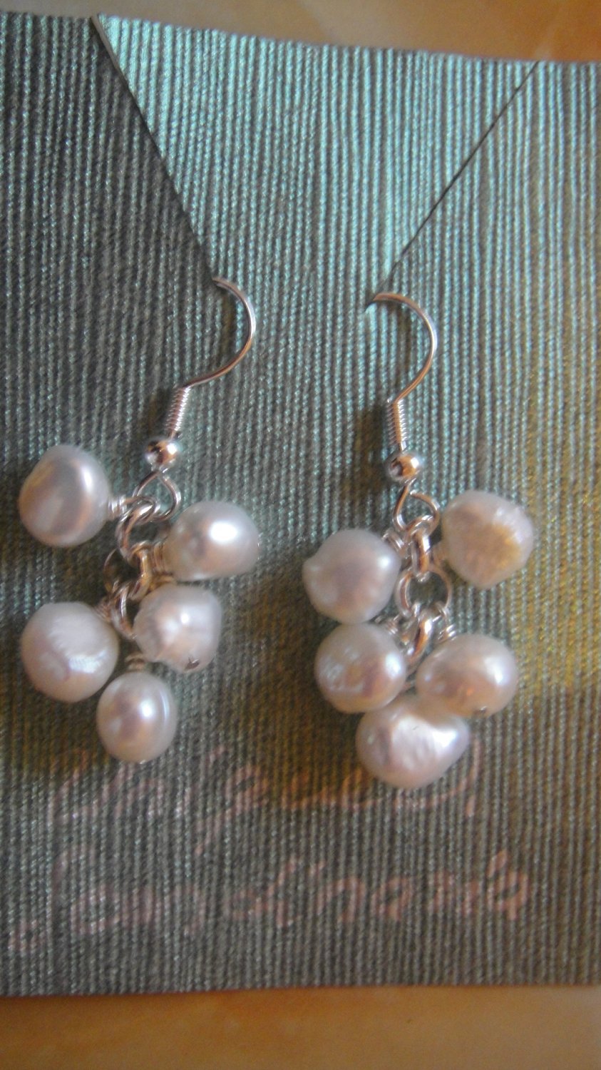 earrings, white fresh water pearls