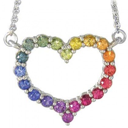 Rainbow Sapphire Necklace Heart Design 925 Sterling Silver (2ct tw) SKU: 1541-925