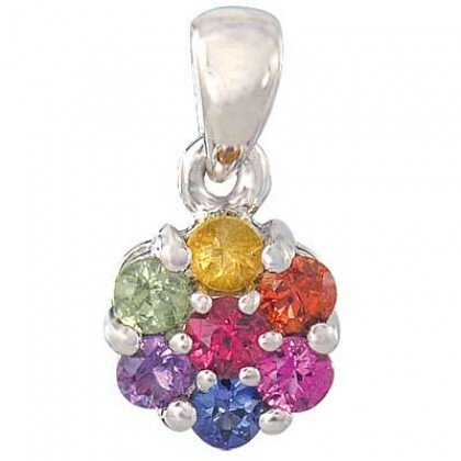 Rainbow Sapphire Flower Cluster Pendant 925 Sterling Silver (1ct tw) SKU: 1616-925