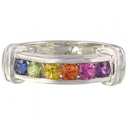 Rainbow Sapphire Band Ring 925 Sterling Silver (1ct tw) SKU: 312-925