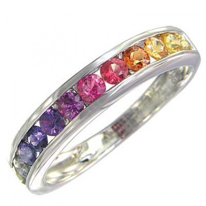 Rainbow Sapphire Band Ring 925 Sterling Silver (2ct tw) SKU: 663-925