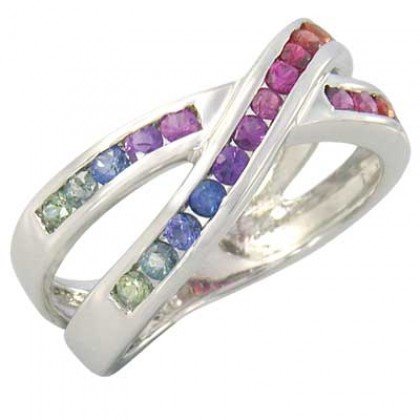 Rainbow Sapphire Crossover Ring 925 Sterling Silver (1.2ct tw) SKU: 470-925