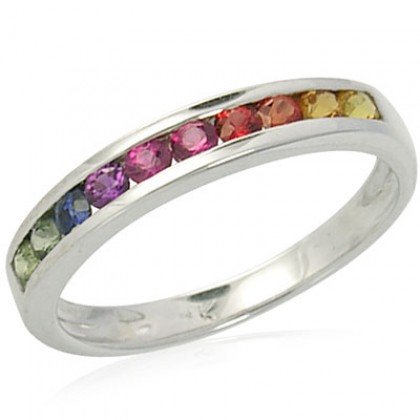 Rainbow Sapphire Half Eternity Band Ring 925 Sterling Silver (3/4ct tw) SKU: 891-925