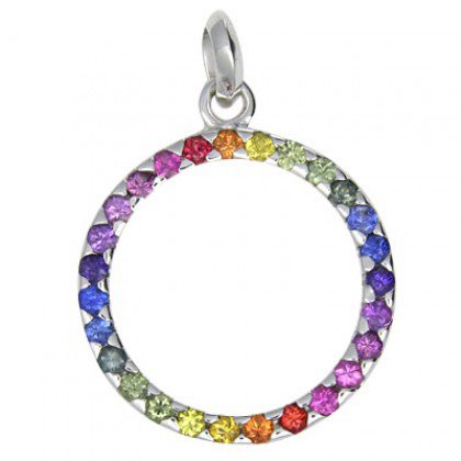 Rainbow Sapphire Circle Pendant 925 Sterling Silver (1.2ct tw) SKU: 335-925