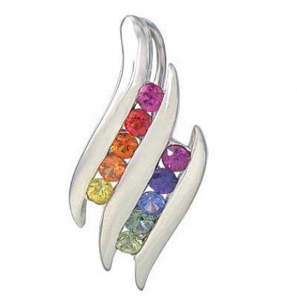 Rainbow Sapphire Double Swirl Fancy Pendant 925 Sterling Silver (3/4ct tw)