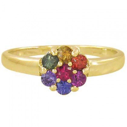 Rainbow Sapphire Flower Cluster Ring 14K Yellow Gold (1ct tw) SKU: 1582-14K-YG