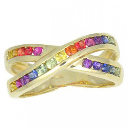 Rainbow Sapphire Crossover Ring 14K Yellow Gold (1.2ct tw) SKU: 470-14K-YG