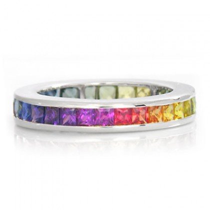 Rainbow Sapphire Eternity Ring 14K White Gold (3ct tw) SKU: R2045-14K-WG