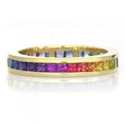 Rainbow Sapphire Eternity Ring 18K Yellow Gold (3ct tw) SKU: R2045-18K-YG