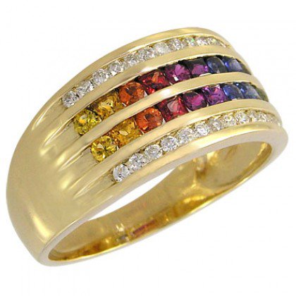 Rainbow Sapphire & Diamond Multi Shape Band Ring 18K Yellow Gold (1.35ct tw) SKU: 1523-18K-YG