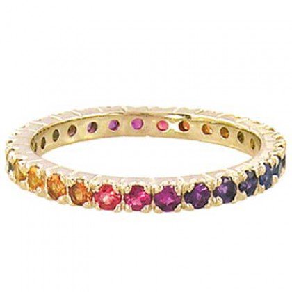 Rainbow Sapphire Pave Set Eternity Ring 14K Yellow Gold (3ct tw) SKU: 1512-14K-YG
