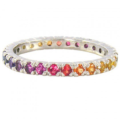 Rainbow Sapphire Pave Set Eternity Ring 14K White Gold (3ct tw) SKU: 1512-14K-WG
