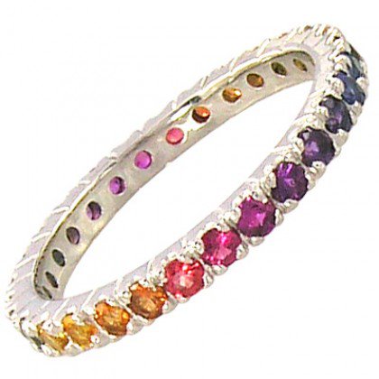 Rainbow Sapphire Pave Set Eternity Ring 18K White Gold (3ct tw) SKU: 1512-18K-WG