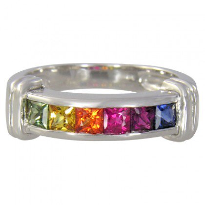 Rainbow Sapphire Band Ring 14K White Gold (1ct tw) SKU: 312-14K-WG