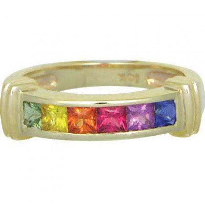 Rainbow Sapphire Band Ring 14K Yellow Gold (1ct tw) SKU: 312-14K-YG