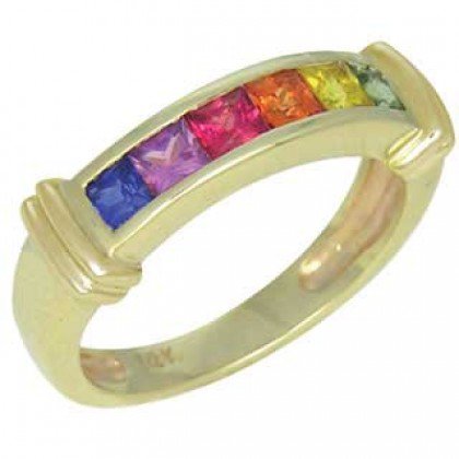 Rainbow Sapphire Band Ring 18K Yellow Gold (1ct tw) SKU: 312-18K-YG