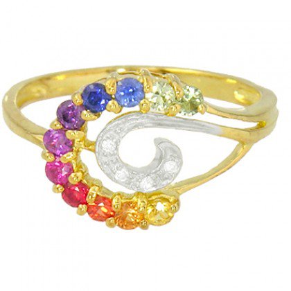 Rainbow Sapphire & Diamond Swirl Ring 14K Yellow Gold (0.62ct tw) SKU: 1437-14K-YG