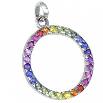 Rainbow Sapphire Circle of Life Pendant 18K White Gold (1.2ct tw) SKU: 335-18K-WG