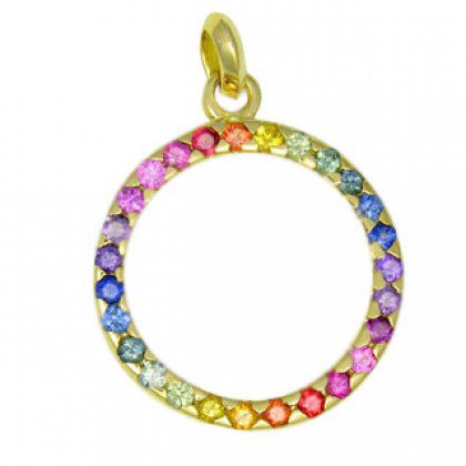 Rainbow Sapphire Circle of Life Pendant 18K Yellow Gold (1.2ct tw) SKU: 335-18K-YG