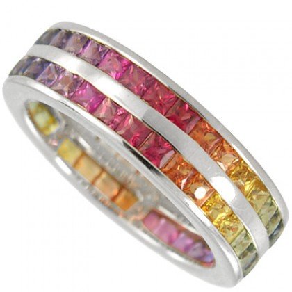 Rainbow Sapphire Double Row Eternity Ring 18K White Gold (6ct tw)SKU: 391-18K-WG