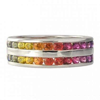 Rainbow Sapphire Double Row Eternity Ring 925 Sterling Silver (6ct tw) SKU: 391-925