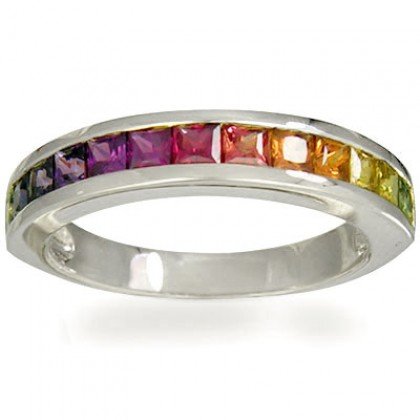 Rainbow Sapphire Half Eternity Band Ring 14K White Gold (2ct tw) SKU: 663-14K-WG