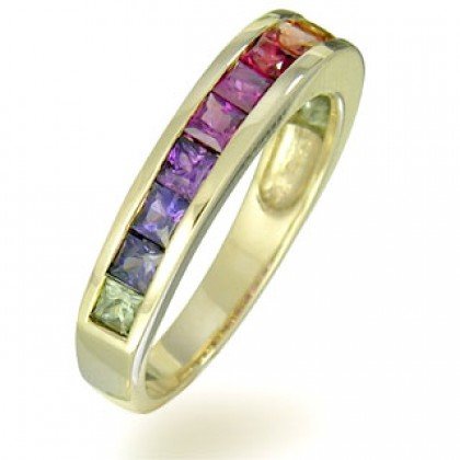 Rainbow Sapphire Half Eternity Band Ring 18K Yellow Gold (2ct tw) SKU: 663-18K-YG
