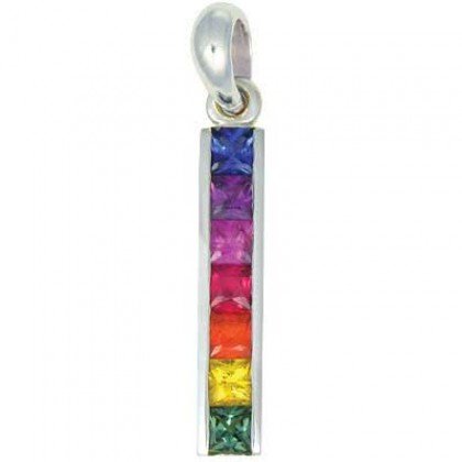 Rainbow Sapphire Long Bar Pendant 14K White Gold (1.3ct tw) SKU: 540-14K-WG