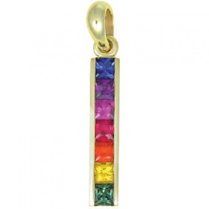 Rainbow Sapphire Long Bar Pendant 14K Yellow Gold (1.3ct tw) SKU: 540-14K-YG