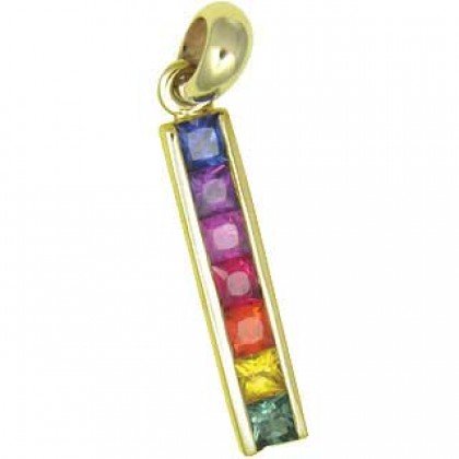 Rainbow Sapphire Long Bar Pendant 18K Yellow Gold (1.3ct tw) SKU: 540-18K-YG
