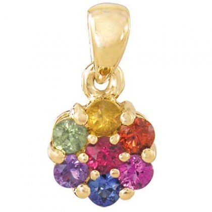 Rainbow Sapphire Flower Cluster Pendant 14K Yellow Gold (1ct tw) SKU: 1616-14K-YG