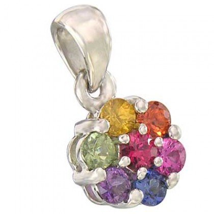 Rainbow Sapphire Flower Cluster Pendant 18K White Gold (1ct tw) SKU: 1616-18K-WG